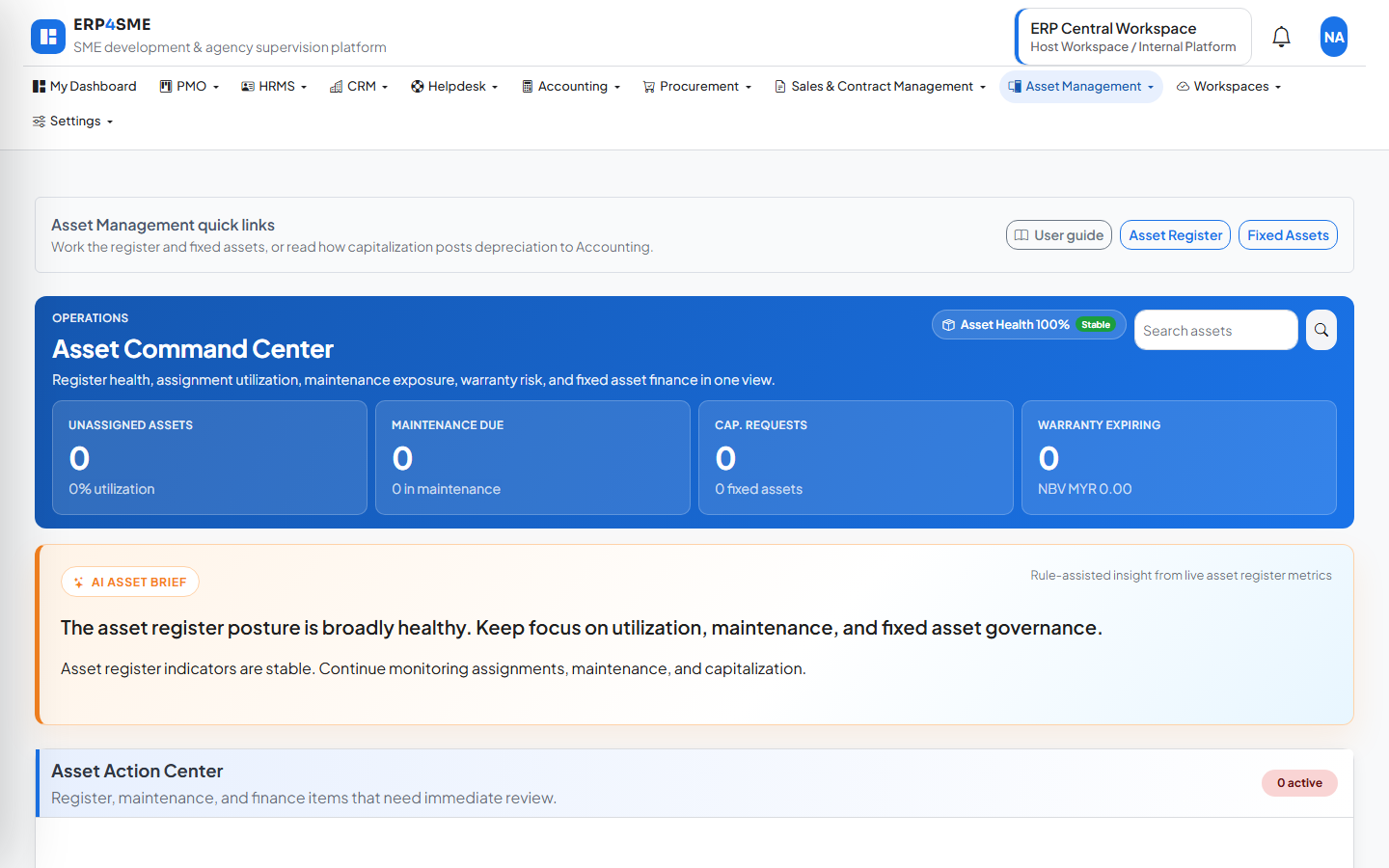 ERP4SME Assets dashboard screenshot