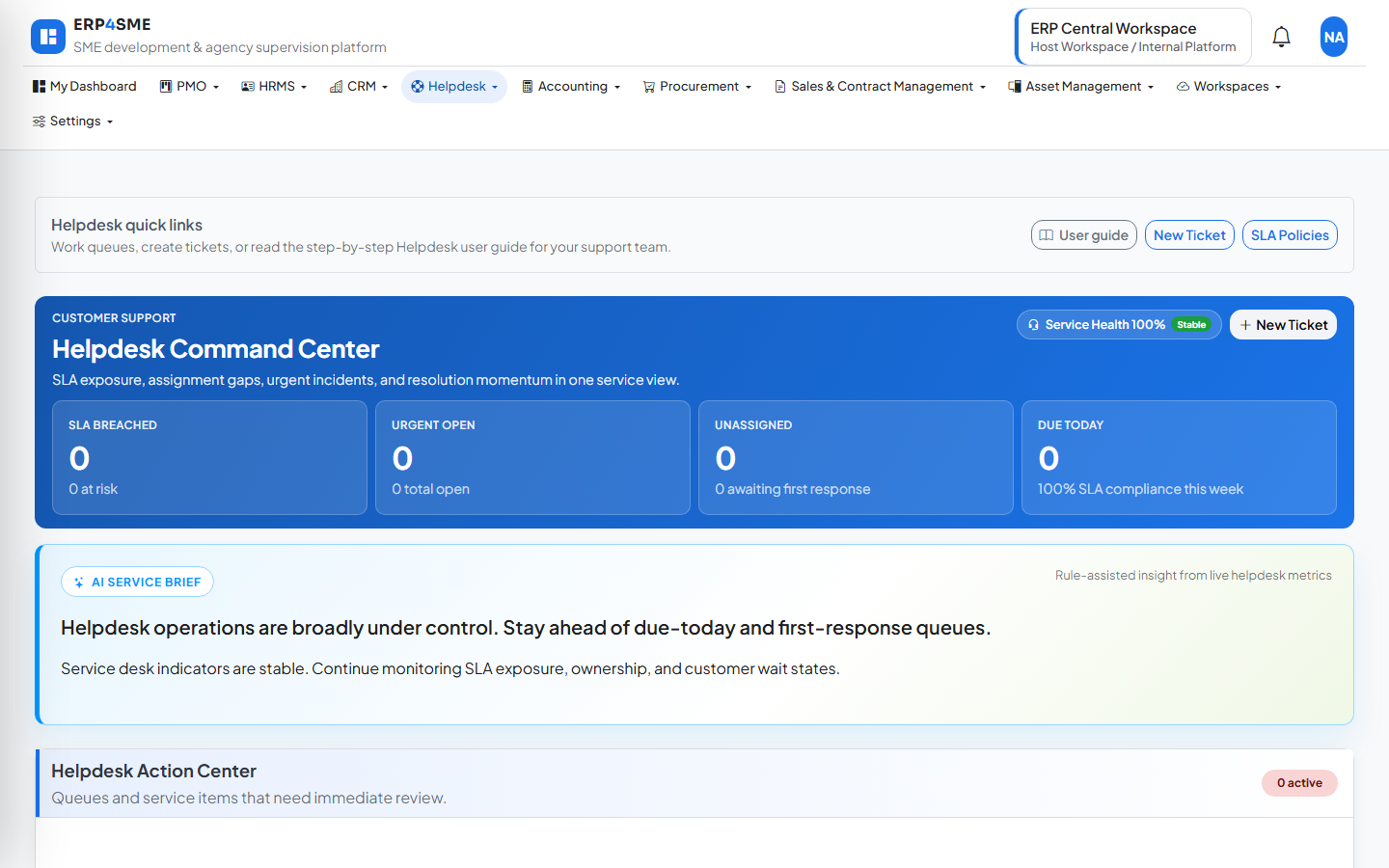 ERP4SME Helpdesk dashboard screenshot