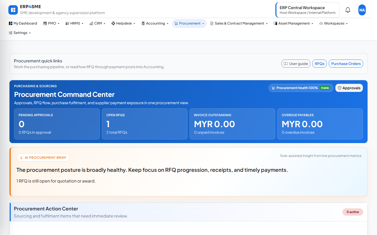 ERP4SME Procurement dashboard screenshot