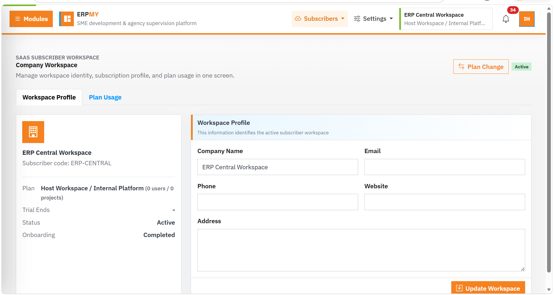 ERP4SME SaaS Tenant Management screenshot
